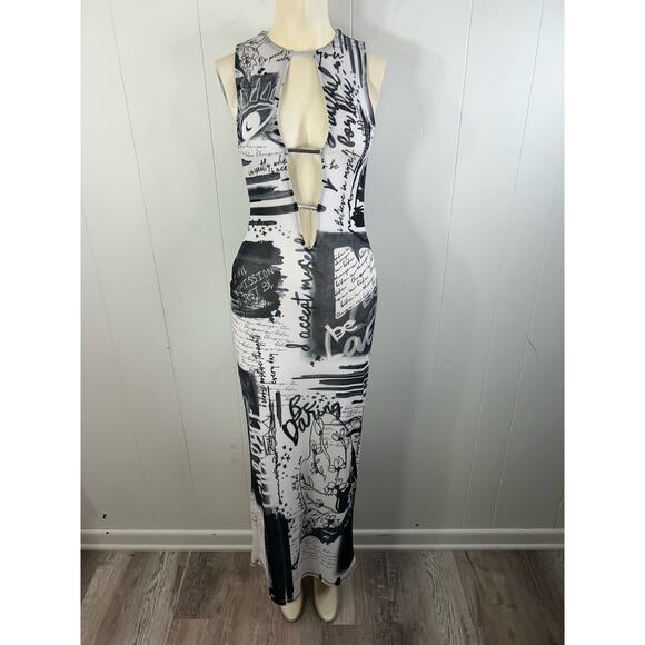 AFRM Black and White Graphic Maxi Dress - Picture 4 of 7